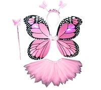 Maxtonser Costume de fée 4 pièces pour adultes et enfants - Simulation LED pour ailes de papillon - Jupe pointue - Bandeau - Baguette - Fête de princesse