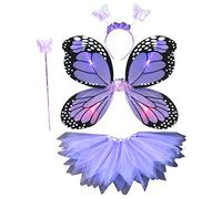 Maxtonser Costume de fée 4 pièces pour adultes et enfants - Simulation LED pour ailes de papillon - Jupe pointue - Bandeau - Baguette - Fête de princesse