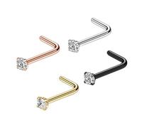 Maxtonser Lot de 4 piercings de nez en acier inoxydable avec 3 motifs de tige de 7 mm de longueur confortable