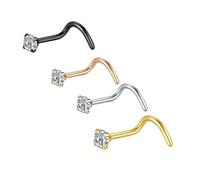 Maxtonser Lot de 4 piercings de nez en acier inoxydable avec 3 motifs de tige de 7 mm de longueur confortable