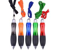 Maxtonser Lot de 5 stylos à bille rétractables ronds avec stylo court et sangle - Rouge, bleu, noir, vert