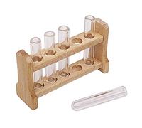 Maxtonser Miniatu Lot de 5 tubes à essai en verre avec support en bois 1:12