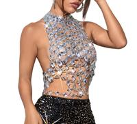 Maxtonser Pierres précieuses dos nu avec chaîne en métal pour un look élégant et élégant, parfait pour les boîtes de nuit et les fêtes