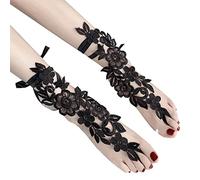 Maxtonser Sandales de mariée pieds nus sexy en dentelle brodée avec anneau d'orteil, bijoux de pied, bal de fin d'année, festival, fête