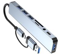 Maxtonser Station d'accueil USB 3.0 8 en 2 - Transmission de vitesse 5 Gbit/s - Répartiteur USB Type C vers USB 3.0 - Pour ordinateur portable