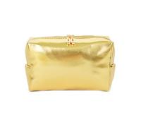 Maxtonser Trousse de maquillage portable en cuir synthétique - Sac de rangement polyvalent pour un usage quotidien - Doré