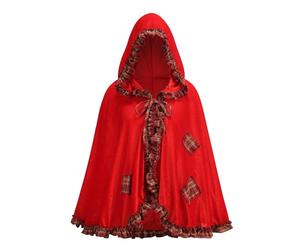 maxToonrain Cape de chaperon rouge à capuche en velours pour adulte - Costume de petit chaperon de conte de fées - Tenue d'Halloween pour la journée mondiale du livre pour femme (bordure à carreaux à