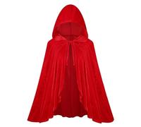 maxToonrain Cape et panier, cape rouge avec capuche en velours pour adulte - Costume d'Halloween pour petit chaperon - Costume de conte de fées pour la journée mondiale du livre pour femme (rouge uni,