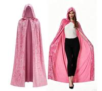 maxToonrain Cape médiévale en velours diamant pour adulte - Cape à capuche brillante pour Halloween et Noël (rose, 140 cm)