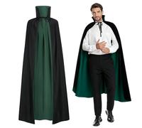 maxToonrain Cape réversible noire et verte pour adultes, pour Pâques, Halloween, Noël, déguisement, vampire, sorcière, jeu de rôle pour la journée mondiale du livre (170 cm, col montant)