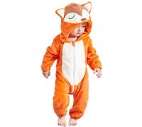 maxToonrain Costume d'animal pour bébé garçon et fille - Combinaison pyjama à capuche en flanelle avec fermeture éclair - 0 à 4 ans - Pour la journée mondiale du livre, renard, 0-6 mois