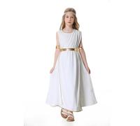 maxToonrain Costume de déesse de la Grèce antique 4 pièces pour filles - Costume romain sans manches avec bandeau doré pour la journée mondiale du livre, Noël, Halloween (taille M, 120 cm)