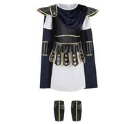maxToonrain Costume de gladiateur centurion pour enfants - Tenue de soldat romain Viking médiéval grec historique pour jeu de rôle - Comprend tunique, armure, cape, protège-bras et jambes (noir, 9 à