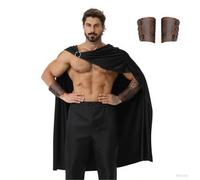 maxToonrain Costume de guerrier spartiate pour homme avec 2 bracelets et cape de gladiateur grec romain pour Halloween, Noël, la journée mondiale du livre (noir, 108 cm)