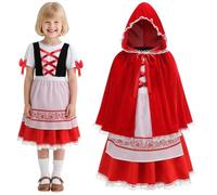 maxToonrain Costume de petit chaperon rouge 3 pièces pour filles - Déguisement de conte de fées - Tablier à capuche rouge pour la journée mondiale du livre, Halloween, Noël (deux nœuds, taille S)