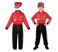 maxToonrain Costume de pilote de course de luxe avec chapeau pour enfants - Tenue de pilote de F1 pour Halloween, jeu de rôle, Noël, journée mondiale du livre (rouge, 5 à 6 ans)