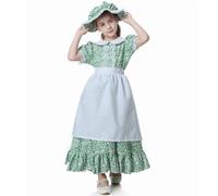 maxToonrain Costume de pionnier victorien pour filles - Robe de soubrette coloniale et bonnet pour enfants de 5 à 12 ans, Halloween, Noël, semaine du livre, jeu de simulation (vert, taille XL)