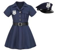 maxToonrain Costume de policier de luxe pour filles - Tenue de policier pour Halloween, Noël avec chapeau (9 à 10 ans, robe bleu foncé)