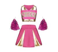 maxToonrain Costume de pom-pom girl pour femmes - Style fendu pour sports de compétition sur campus (poudre dorée, rose rouge, taille M)