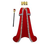maxToonrain Costume de roi pour homme, cape rouge amusante en velours pour cosplay, journée mondiale du livre, costumes d'Halloween pour hommes, couronne et sceptre pour enfants garçons (rouge doré,