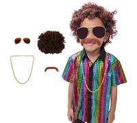 maxToonrain Costume de vieil homme et grand-père pour enfants, costume hippie amusant des années 80, chemise à paillettes boutonnée vers le bas, accessoires pour la journée mondiale du livre