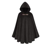 maxToonrain Costume médiéval avec capuche - Cape à capuche de chevalier du Nord de la Renaissance - Vintage gothique, sorcière, sorcière, victorien, Halloween (noir, 130 cm - hommes)