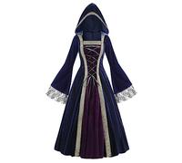 maxToonrain Costume médiéval pour femme Reine, Déguisements d'Halloween pour femme Renaissance Robe Bourgogne Vintage Gothique Velours Robes victoriennes Livre du Monde Déguisement pour femme (Bleu