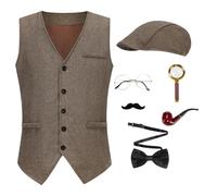maxToonrain Costume Morse pour adulte Sherlock Holmes pour homme - Costume d'Halloween et de cospalie - 7 pièces (marron, taille XL)