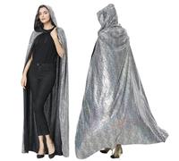 maxToonrain Déguisement disco des années 70 pour homme et femme - Longue cape à paillettes pour Halloween, Noël, Mardi Gras, carnaval, Mama Mia Retro Abba Party (argenté, 160 cm)
