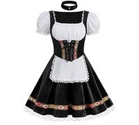maxToonrain Déguisement Oktoberfest pour femmes rose, costume traditionnel allemand bavarois à manches courtes en velours pour Halloween, robe de serveuse fantaisie pour femmes (noir S)