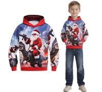 maxToonrain Sweat à capuche de Noël pour enfants imprimé 3D décontracté drôle à manches longues avec capuche, Père Noël équitation dinosaure, 11-12 ans
