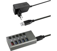 Maxtrack CH10L Hub USB 5 ports USB-A USB 3.0 5 GBit/s commutable individuellement gris-argent CH10L