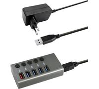 Maxtrack CH10L Hub USB 5 ports USB-A USB 3.0 5 GBit/s commutable individuellement gris-argent CH10L