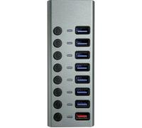Maxtrack CH11L Hub USB 8 ports USB-A USB 3.0 5 GBit/s commutable individuellement gris-argent CH11L