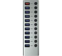 Maxtrack CH12L Hub USB 10 ports USB-A USB 3.0 5 GBit/s commutable individuellement gris-argent CH12L