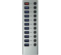 Maxtrack CH12L Hub USB 10 ports USB-A USB 3.0 5 GBit/s commutable individuellement gris-argent CH12L