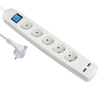 MAXTRACK NV58-5WL Multiprise 5 Prises avec USB, fiche Plate de Contact de Protection, 2 Prises de Charge USB, multiprise avec poignée à Tirer, Fixation de Serre-câbles, Peu encombrante et Robuste