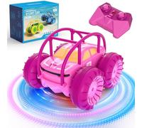 MaxTronic Voiture télécommandée à charge directe avec lumière LED, rose amphibien, étanche, flip à 360°, 4 WD 15 km/h, tout-terrain, 2,4 G, Monster Truck, jouet pour filles et garçons à partir de 3