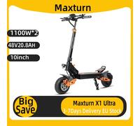Maxturn X1 Ultra adulte Scooter électrique 1100W * 2 double moteur 48V20.8AH batterie pliable e-scooter 10 "pneus tout-Terrain Maxturn X1 Ultra（black-orange）