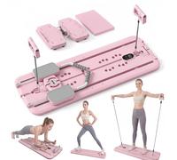 MaxU Planche de Pilates pliable avec module de ski, bandes de résistance à 3 niveaux, compteur de calories, temps, répétitions, capacité de charge de 200 kg, support de téléphone portable