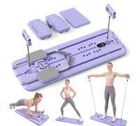 MaxU Planche de Pilates Reformer pliable avec module de ski, bandes de résistance à 3 niveaux, compteur de calories/temps/répétitions, capacité de charge de 204 kg, support de téléphone portable
