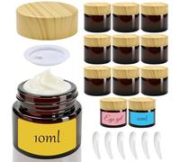Maxumille 12 Pcs Pots en Verre Ambré de 10ml, Boîtes Vides en Verre Ambré avec Couvercle & Doublure, Pot de Crème Vide en Verre, Petite Contenants Cosmétiques de Marron Voyage pour Lotion Maquillage