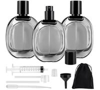 Maxumille 3 Pcs Vaporisateur Parfum 50ml, Flacon Parfum Vide Verre Rechargeable avec Sac, Atomiseur Rond Transparent Noir pour Huile Essentielle, Pulvérisateur pour Femmes et Hommes pour Déplacements