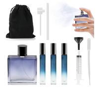 Maxumille 4 Pièces Bleu Dégradé Vaporisateur Parfum Rechargeable Set avec 7 Outils, 3x Petits Verre Flacon Parfum Voyage 10ml, 1x Atomiseur de Carré 100ml pour Travail, Vide Extracteur Diffuseur