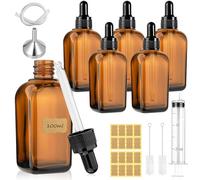 Maxumille 6 PCS Flacon Pipette 100ml, Flacon Compte Gouttes Pipette avec Entonnoir Etiquettes, Bouteille en Verre Ambré pour Huiles Essentielles, Huiles Parfumées, Aromathérapie, Massage