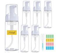 Maxumille 6 Pièces Flacon Mousseur Vide 150ml, Rechargeables Distributeur de Savon Mousse, Plastique Flacon Pompe, Bouteille Moussante avec Autocollant, Brosse pour Nettoyant Savon Shampooing