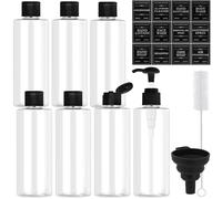 Maxumille 7 Pièces 250ml Flacon Voyage Vide avec Flip Cap, Pompe à Pousser, Entonnoir, Bouteille Plastique Transparent, Contenants Rechargeables de Voyage pour Shampooing, Gel Douche, Lotion