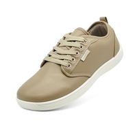 maxvinci Large Pieds Nus Chaussures pour Les Femmes Hommes PU Cuir Fashion Trainers Chaussures de Marche Légères Minimaliste Fitness Sneakers avec Zero Drop Sole(Khaki 247)