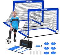 MAXVINI Buts de Football pour Jardin Enfants, 182x120x120cm Cage de Foot But Set Pop-Up Pliable y Compris 6 Petits Chapeaux, Ballon de Football, échelle d'entraînement, Pompe à Ballon, Sac Transport