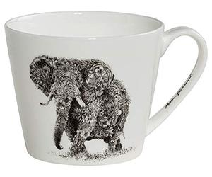 Maxwell & Williams DX0510 Tasse à café large Motif éléphant africain 450 ml - Céramique avec motif noir et blanc dans une boîte cadeau